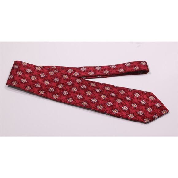 Ermenegildo Zegna Recent Red Geometric Print Design Silk Necktie Tie - Picture 2 of 6